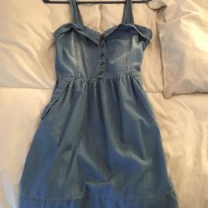 Short cute denim dress with button top